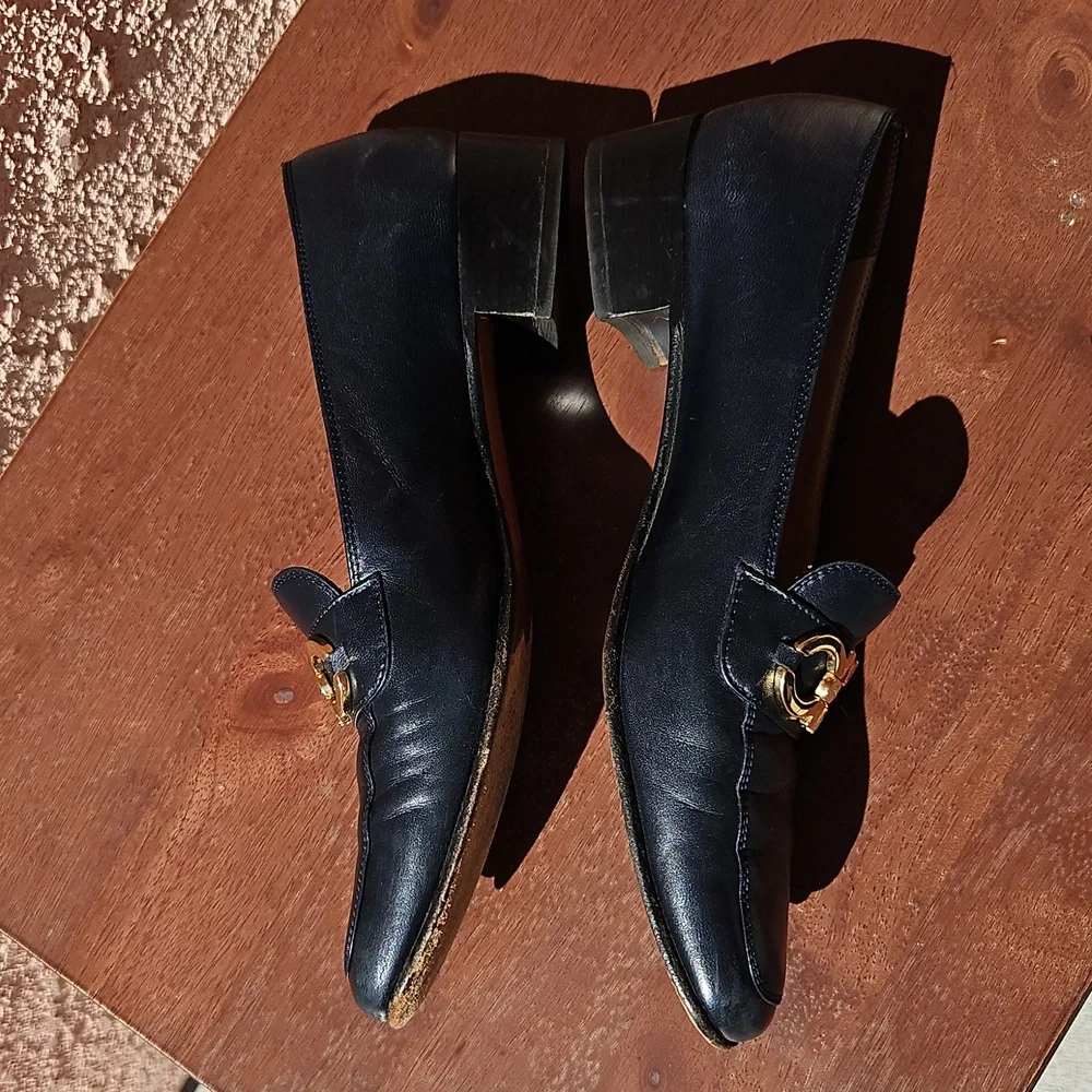 Salvatore Ferragamo Gancini Navy Leather Loafers Size 8 - Picture 8 of 14